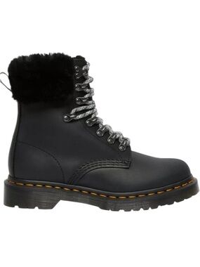 Dr. Martens 1460 SERENA COLLAR FAUX FUR LINED LACE UP BOOTS in BLACK 7 New